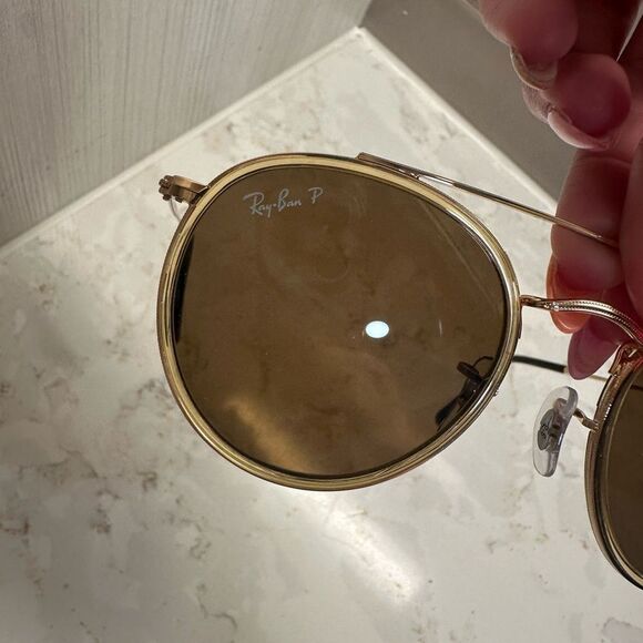 Ray-Ban Gold and Brown Round Double Bridge Polarized Sunglasses - Picture 7 of 11